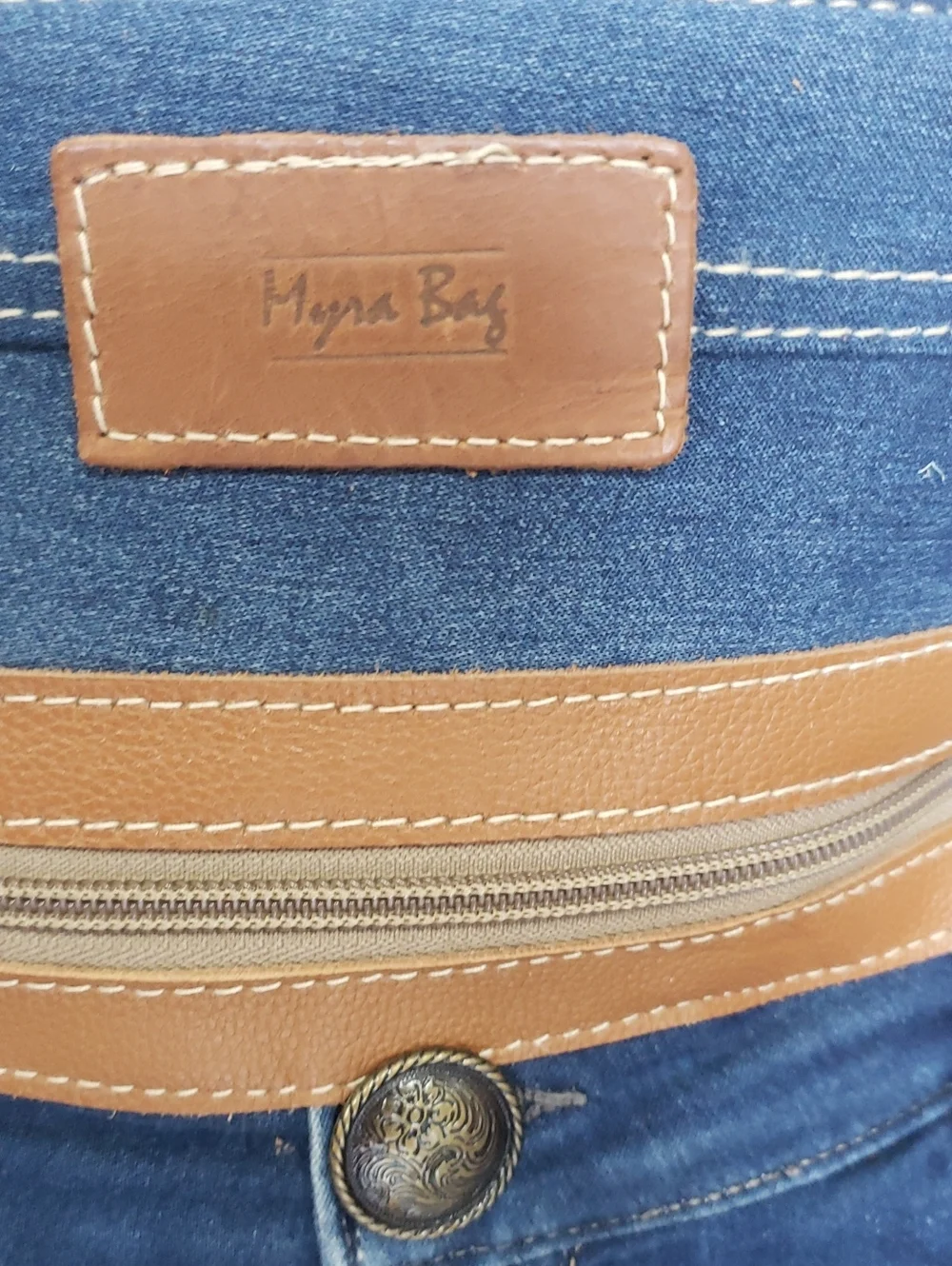 Casual Denim Crossbody Bag with Tan Accents - Myra Bag